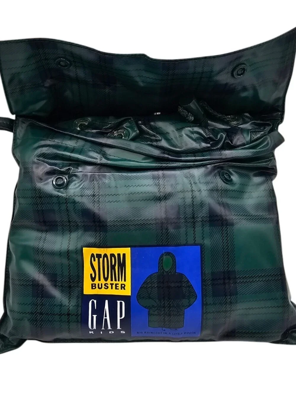 Gap Kids Storm Buster Rain Jacket Coat Green Blue Plaid Sz L